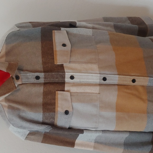 Men's Plaid Polyester Blend Button Shirt Brown, Tan, XL - Picture 2 of 15